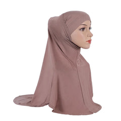 Women 2 Piece Solid Color Amira Jersey Muslim Hijab Soft Stretch Head Scarf with Tube Inner Underscarf Cap Hood Prayer Turbante