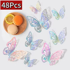 48 Pcs Butterfly for Gift Packing Decorative 3d Butterflies Decor Flower Art Arrangement Wall Paper Ornament DIY Wrapping