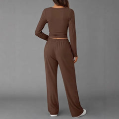 Women’s Casual Drawstring Long Sleeve Pant Set