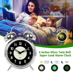 Super Loud Alarm Clock Metal Twin Bell Alarm Clock with Night Light Retro Bedside Clock Silent Table Desk Clocks for Home Bedroo