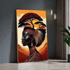 African Black Woman Poster and Prints Abstract Portrait Art Canvas Painting Wall Art Picture for Living Room Home Decor Gift