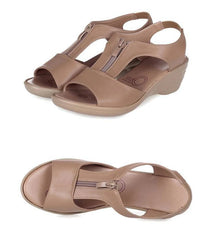 WOIZGIC Women Old Mother Laides Wedges Sandals Platform Shoes PU Leather Non Slip Beach Summer Cool Zipper
