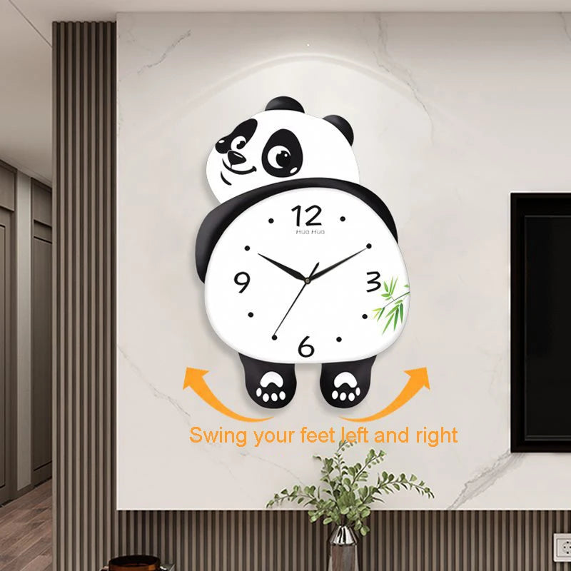 Panda Cartoon Foot Pendulum Clocks Kids Wall Clock for Children Room Slient Cloud Watch Study Living Room Decoration Home Decor