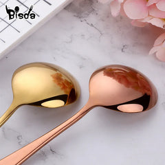 6/8/11Pcs Stainless Steel Soup Spoons Round Dessert Spoon 11 Colors Spoons Set Ice Cream Scoop Spoon In Party Dinnerset Kitchen Tools, Cooking Utensils