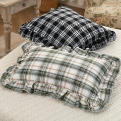 BUYNOW 1PC Two-tone Plaid Lace Pillowcase British Vintage Style Countryside Cottage Sofa Cushion Cover Home Bedroom Bed Decor