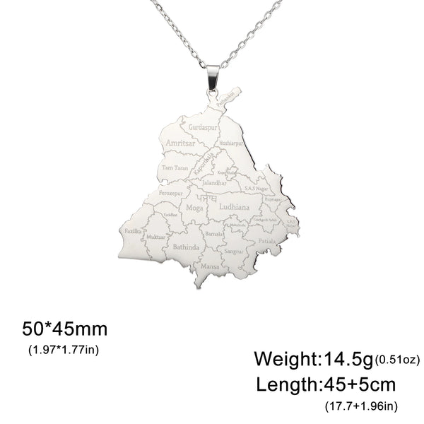 Punjab Map Pendant Stainless Steel Necklace for Men And Women Fashion National Map Travel Souvenir Gift Jewelry Gift