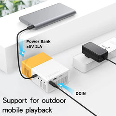 Supports HDMI, USB connection and uses high-definition projector YG300 home theater grade non occupying projector