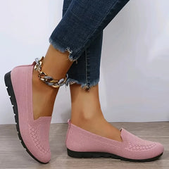Women's Solid Color Knit Loafers Lightweight Anti Slip Flat Shoes for Casual Wear