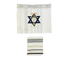 Menorah Tallit Jewish Talit Scarf Religious Jerusalem David Star Hanukkah Lion Shawl 50x180cm