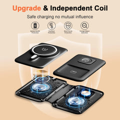 15W Wireless Chargers Magnetic 3 in 1 Foldable Stand Pad Dock Fast Charg Travel iPhone17 16 15 14 13 Pro Max Apple Watch Airpod