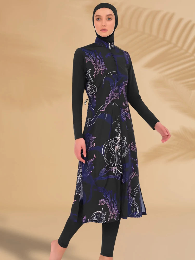 3PCS/Set Muslim Modest Burkini Femmes Swimwear Long Women Waterproof Swimming Suit Long Sleeve Swimsuit Hijab, Top, Pant