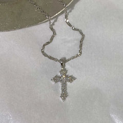 Shiny Crystal Zircon Cross Pendant Necklace Girls Punk Silver Color Thin Chain Necklace Party Jewelry Birthday Gift