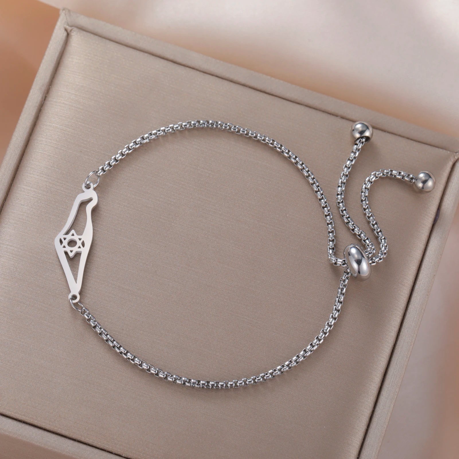 Skyrim Star of David Map Charm Bracelet Women Men Stainless Steel Adjustable Box Chain Bracelets Jewish Jewelry Gift Wholesale