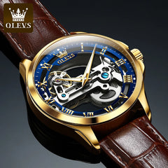 OLEVS 6661 Mens Watch Luxury Automatic Mechanical Watch Waterproof Luminous Leather Strap Watch Watches For Men Box Original