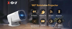 Xgody Gimbal 3 Pro Projector 4K Wifi6 Android Mini Beamer 300 Ansi Dual Wifi Bt5.4 1280*720P Home Theater Outdoor Portable