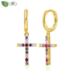 925 Sterling Silver Needle Fashion Cross Pendant Hoop Earrings for Women Vintage Gold Color Small Earrings Luxury Jewelry Gifts