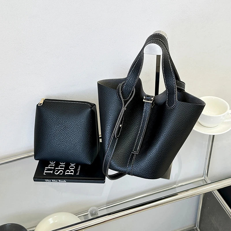 2-Piece PU Leather Tote & Crossbody Bag Set for Women
