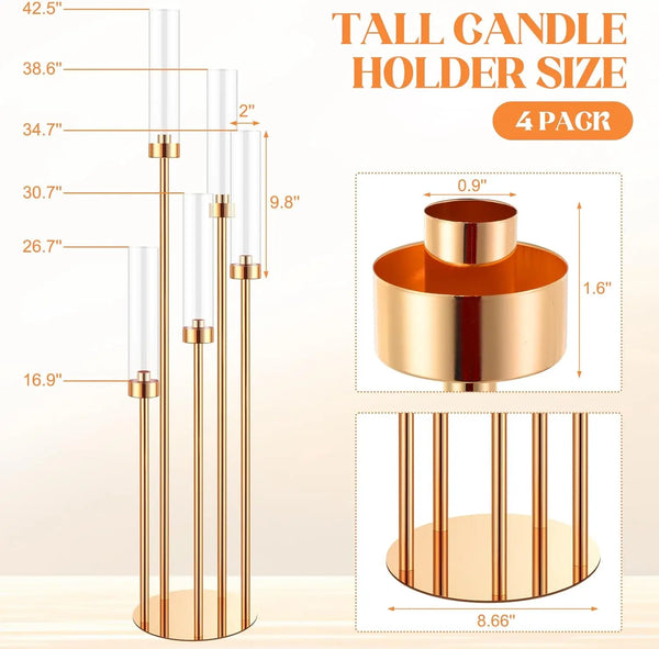 Floor Candelabra 5 Arm 42.5'' Tall Gold Candle Holder, Candelabra Centerpieces for Tables, Metal Candlestick Set with Acry Home Decor