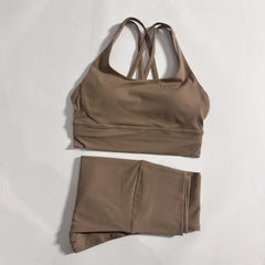 Solid Color Gym Fitness Set Tight Soft cross Fitness Bra 2pc compression High Waist Yoga Legging Suit Comprehensive Training Jog