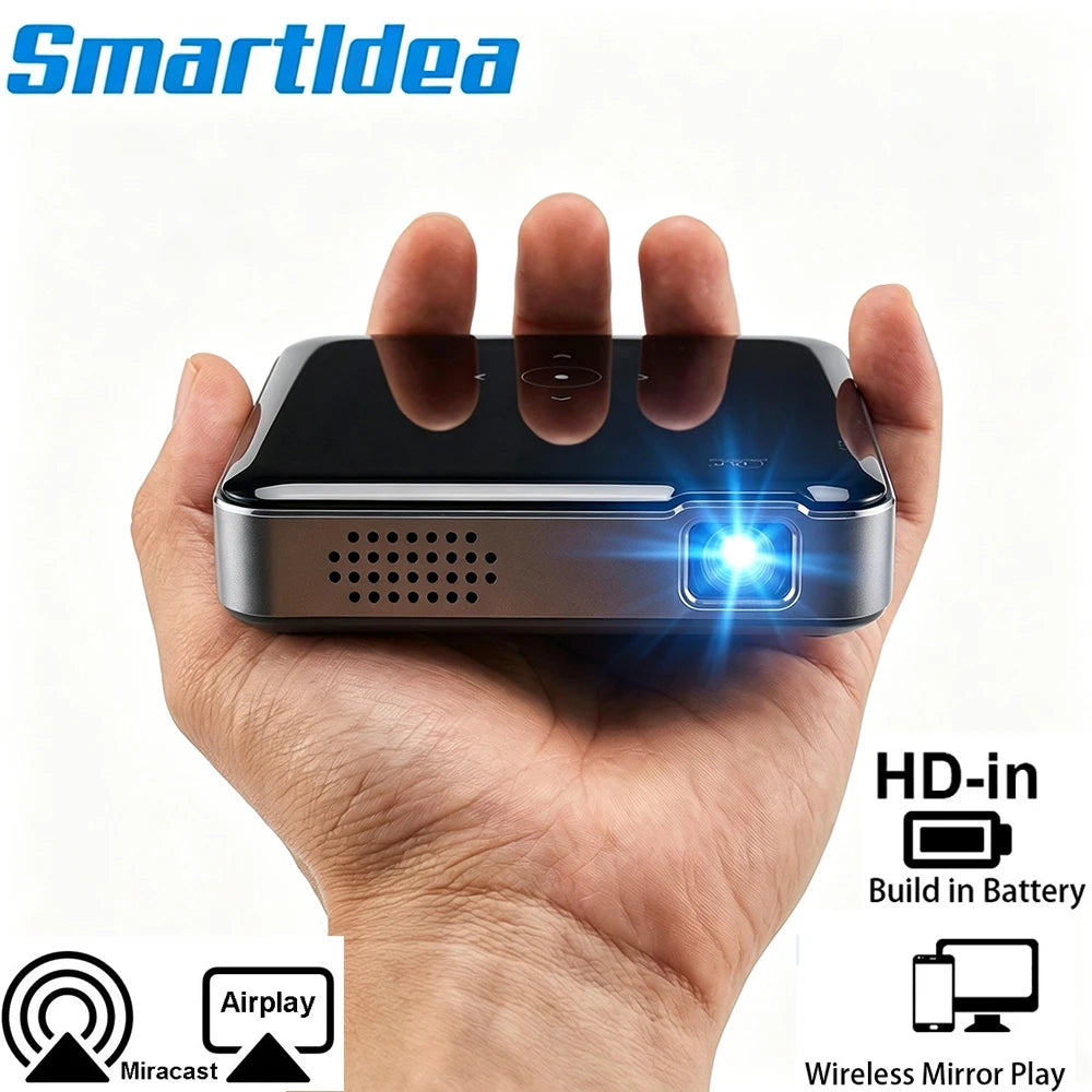 SmartIdea Wireless Projector DLP Handheld Pocket Proyector Build-in Battery Support AirPlay Miracast Outdoor Camping Projector
