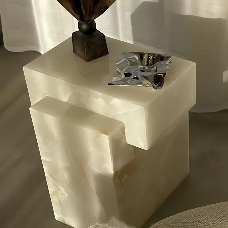 Luxury White Marble Nightstand Modern Bedside Table with Storage, Natural Stone Home Decor, Decorative End Table for Bedroom Furniture