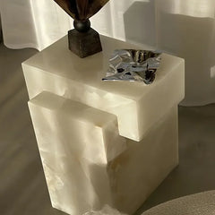 Luxury White Marble Nightstand Modern Bedside Table with Storage, Natural Stone Home Decor, Decorative End Table for Bedroom Furniture