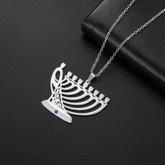  Dreamtimes Vintage Metal Candlestick Pendant Necklace for Women Men Judaism Menorah Trinket Jewelry Jerusalem Religion Gifts