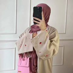 Heart Embroidery Thin Linen Open Abaya Kimono Muslim Dress Abayas for Women Dubai Luxury Turkey Ramadan Eid Islam Clothes Kaftan