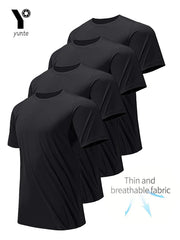 Men’s 4-Pack Black Quick-Dry Round Neck T-Shirts – Fitness & Gym