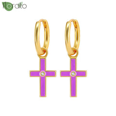 925 Sterling Silver Needle Fashion Cross Pendant Hoop Earrings for Women Vintage Gold Color Small Earrings Luxury Jewelry Gifts
