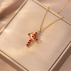 Luxury Rotatable Crown Zircon Cross Necklace Earrings Rings for Women Stainless Steel Cross Chain Christian Jewelry Prayer Gift