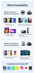 BOYA BOYA Mini Wireless Lavalier Lapel Microphone for iPhone iPad Android Type-C Phone Live Broadcast Audio Video Recording Vlog