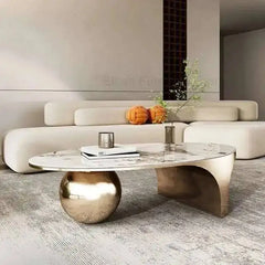 Nordic Oval Coffee Table Marble Top Luxury Design Metal Frame Legs Coffee Cabinet Living Room Floor Mueble Living Room Furniture