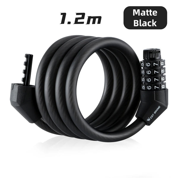 WEST BIKING Bicycle Lock 4 Digit Code 120cm Portable Anti-theft Steel Cable Lock Electric Scooter Security Cycling Accessories