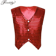 Kids Girls Boys Shiny Sequins Vest Waistcoat Hip-hop Jazz Street Dance Stage Performance Costume Musical Festival Tank Tops