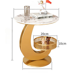 Luxury Side Table Modern Round Coffee Table for Living Room Furniture & Balcony Multifunctional Couchside Drink Table with Geometric Base