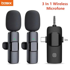 Basix Mini Wireless Lavalier Microphone Noise Cancelling for iPhone Android Cameras - Portable Wireless Mic for Live Interviews