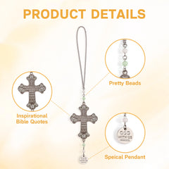 Cross Car Mirror Hanging Christian Gifts for Men Women, Metal Daily Bible Verse Car Rearview Decor Accessories, Christ Ornament