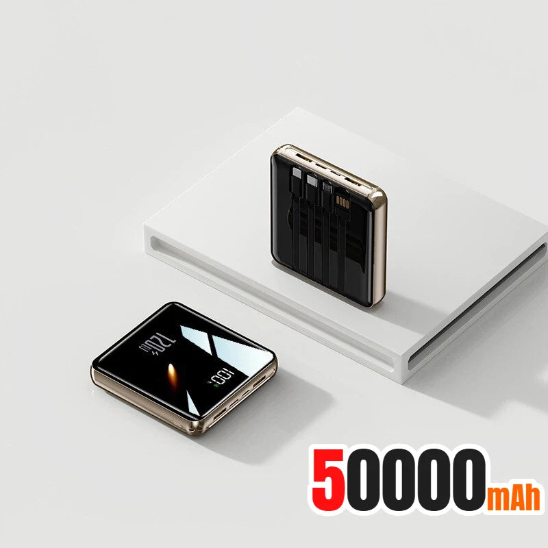 New 500000mAh Mini Power Bank Built-in 4 Cables Large Capacity Super Fast Charging External Battery for IPhone Samsung