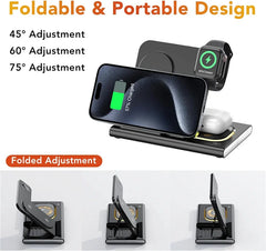 Foldable 3 In 1 Wireless Charger Stand Pad Desktop Fast Charging Station For iPhone 17 16 15 14 13 Samsung Apple Watch Airpods
