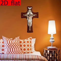 12in BC Catholic Trinitarian Wooden Cross 2D Plane Wall Hanging Christ Inspiring Home Decoration Devout Gift Religious Pendant