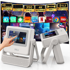 XBJ Smart Touch Screen Portable Projector Support 4K Wifi 6 Bluetooth Auto Focus Compatible with phone/ TVStick/pc/IndoorOutdoor