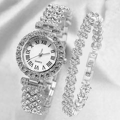 Luxury Women’s Diamond Steel Band Watch & Bracelet Set