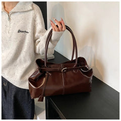Large Capacity Oil PU Leather Shoulder & Tote Bag for Women