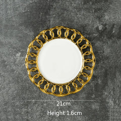 Gold Plated Hollow Out Ceramic Plate Steak Plate Dessert Snack Plate Fruit Salad Plates Service Plates Restaurant Tableware