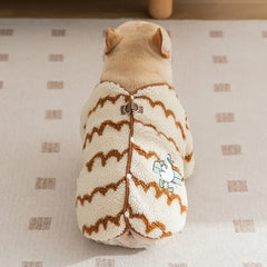 Bulldog Lambs Wool Dog Clothe Winter Warm Wavy Stripes Costume Pet Jacket for Small Medium Dogs Outdoor Pet Accessories