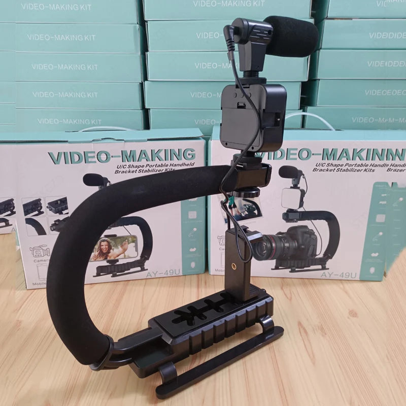 Universal Photography Video Handheld Vlog Stand Stabilizer Kit LED Light Microphone Remote Shutter Phone Camera Video Recording