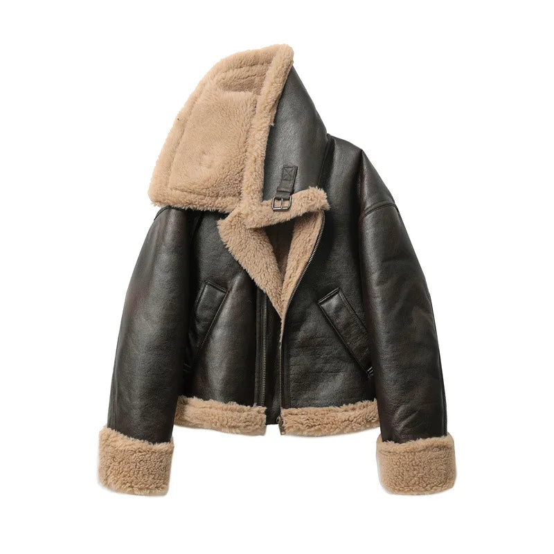 Women’s Thick Double-Sided Short Jacket – Warm Brown Coat