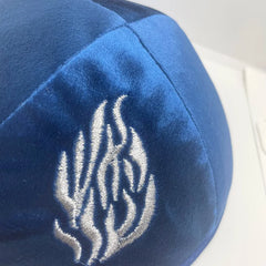 Judaical Velvet Kippah with Embroidery Of Fire for Men Yamaka Hat Kippot Royal Blue Grey 18cm