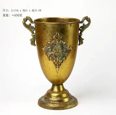 Vintage High Foot Iron Vase Classical Living Room Dry Flower Arrangement Accessories Creative Home Metal Flower Pot Decoration